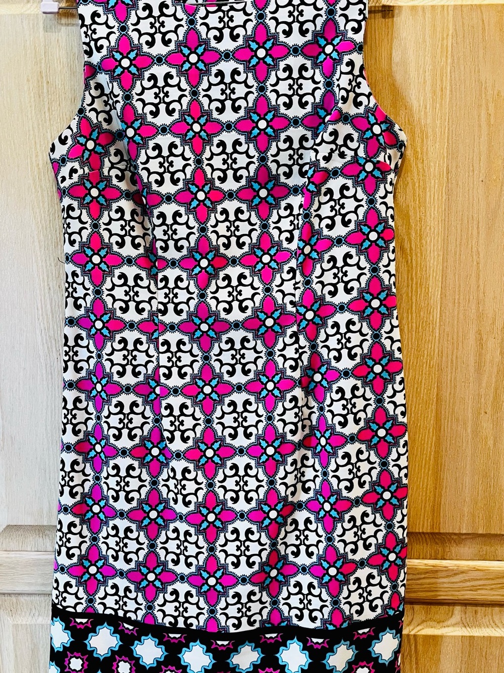AGB Pink, Turquoise & Black Patterned Midi Dress